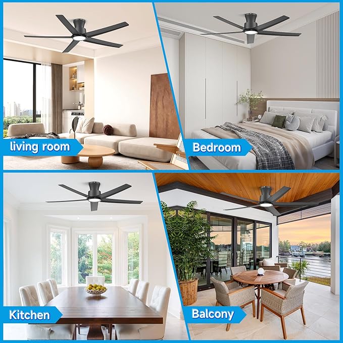 ocioc Smart Ceiling Fans with Lights,52 inch,Reversible Quiet DC Motor,Dimmable,Black Ceiling Fan Compatible with Alexa Google home Indoor/Outdoor