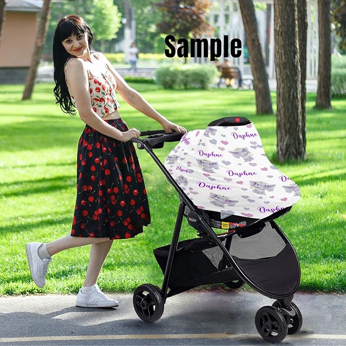 Personalized Black Bears Baby Car Seat Covers with Name, Custom Nursing Cover Breastfeeding for Babies, Carseat Canopy for Boys, Infant Stroller Cover, Breathable Carseats Cover