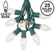 Novelty Lights C9 Clear Christmas String Light Set - 25 Foot, Indoor/Outdoor, Dimmable, Green Wire