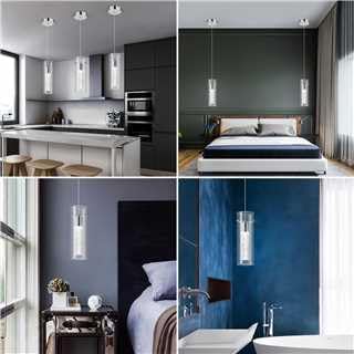 Pendant Ceiling Light Fixture for Kitchen Island, Chrome Pendant Light Integrated LED Hanging Light with Crystal Bubble Glass Pendant Light Modern Pendant Lights Kitchen Island (3-Pack)