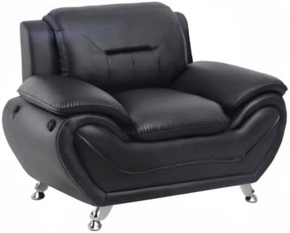 Container Furniture Direct Michael Modern Faux Leather Upholstered Stainless Steel Legs Living Room, Chair, Loveseat, Sofa, Black