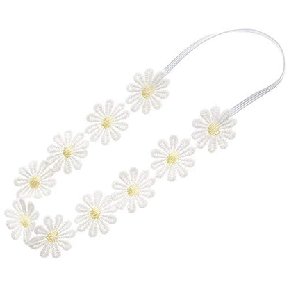 2PCS Baby Girl Lace Flower Headband Soft Elastic Hair Bands Cute Floral Headpiece for Baby photography (Yellow,Pink, 14.96 Inch)