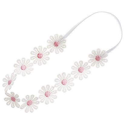 2PCS Baby Girl Lace Flower Headband Soft Elastic Hair Bands Cute Floral Headpiece for Baby photography (Yellow,Pink, 14.96 Inch)