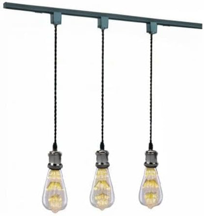 Kiven 3-Light H-Type Wire Track Light Pendants, 59 Inch Cord Length Black Weave Rope, Restaurant Chandelier Decorative Pendant Light Industrial Factory Pendant Lamp 3 Pack,Bulb Not Included（Black）