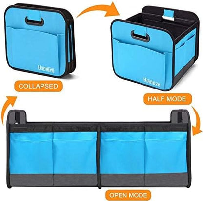Homeve Trunk Organizer, Car Storage, Reinforced Handles, Collapsible Multi-Compartment, Foldable, Waterproof, Sturdy, 600D Oxford Polyester For Car, SUV, Mini-Van, Blue, 2 Compart