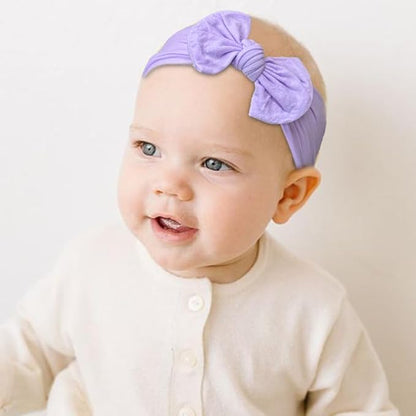 JOYOYO 3 Colors Soft Wide Turban Baby Headbands with 4.5 inches Hair Bow Headbands for Baby Girls Infants Newborn Hair Accessories Toddlers Kids and Children(Pink Purple Purple)