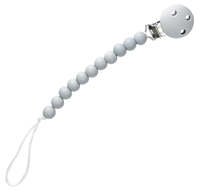 Kids Heroes Silicone Pacifier Holder Clip with One Piece Design for Baby, 2 Pack (Blue and Grey)