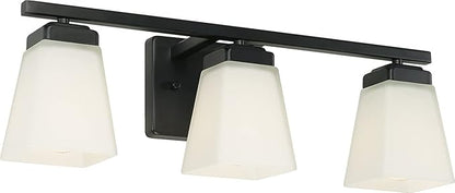 HomePlace Lighting 114431MB-334 Baxley Modern Soft White Glass Bathroom Vanity Wall Light, 3-Light 300 Total Watts, 7" H x 22" W, Matte Black