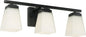 HomePlace Lighting 114431MB-334 Baxley Modern Soft White Glass Bathroom Vanity Wall Light, 3-Light 300 Total Watts, 7" H x 22" W, Matte Black