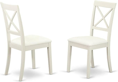 East West Furniture HLBO5-LWH-LC 5 Piece Dining Set Includes a Round Dining Room Table with Pedestal and 4 Faux Leather Upholstered Chairs, 42x42 Inch, Linen White
