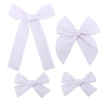 3 Styles Hair Bow Clips for Little Girls Toddler Baby Mom Women Hair Barrettes Accessories 4 Pcs Cotton Linen Bows White
