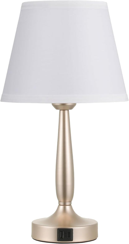 Kakanuo Touch Table Lamp for Bedroom, Small Bedside Lamp with USB C Charging Port, 3 Way Dimmable Touch Control Nightstand Lamp for Living Room, White Shade and Champagne Gold Base