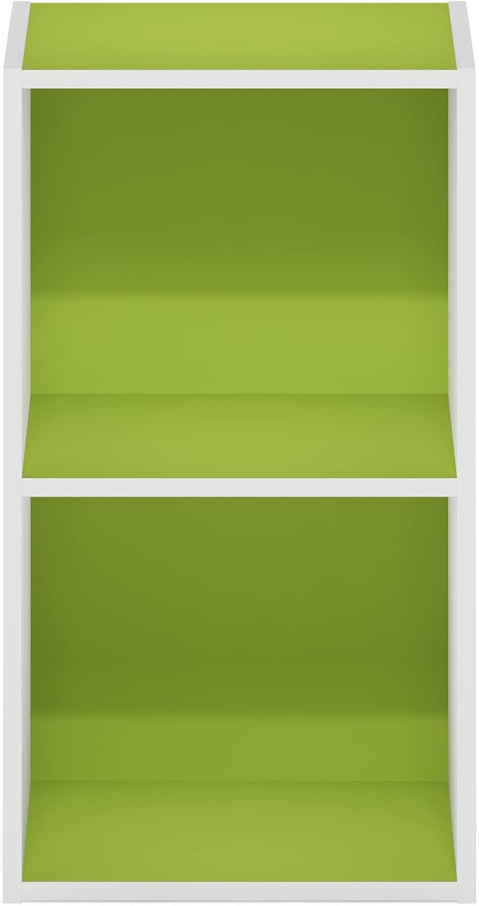 Furinno Luder Bookcase / Book / Storage, 2-Tier Cube, Green/White
