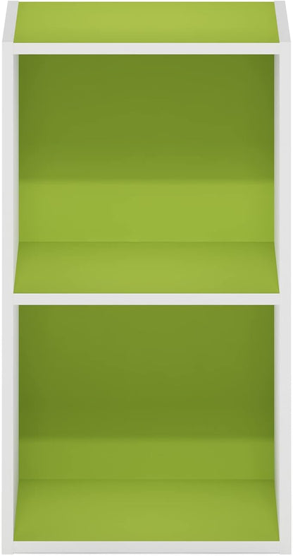 Furinno Luder Bookcase / Book / Storage, 2-Tier Cube, Green/White