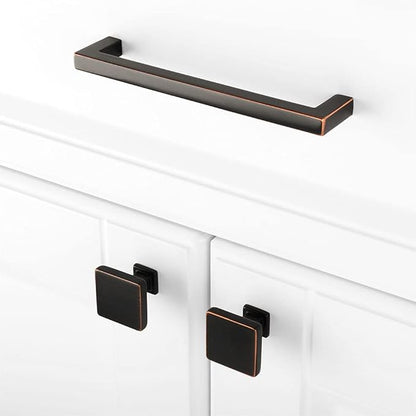 KOOFIZO 20 Pack Oil Rubbed Bronze Cabinet Knobs Bronze Drawer Knobs K08 Square Single Hole Cabinet Pulls for Cabinets Drawer Dresser Cupboard Bedroom Closet Bathroom Vanity