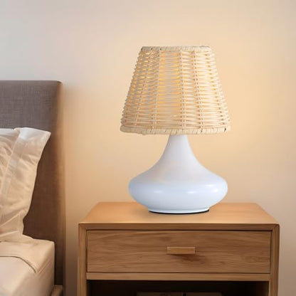 White Woven Bamboo Pendant Light with Iron Base & Three Adjustable Light Colors for Dining Room or Bedroom