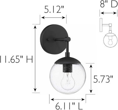 Design House Gracelyn 1-Light Dimmable Wall Sconce, Clear Seedy Glass Globe, Matte Black, 588871-BLK
