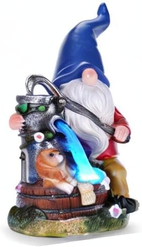 Garden Gnome Statue, Gnome Decoration for Yard with Blue Solar Light, Patio Porch Yard Garden Decor for Outside, Lawn Ornament