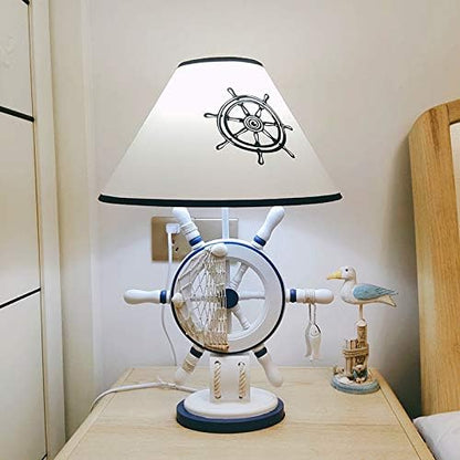 LITFAD White Tapered Nightstand Lamp Kids 1 Light Fabric Table Lighting Modern Creative Bedside Table Lamp Reading Light with Rudder Base for Bedroom Kids Room Office - B
