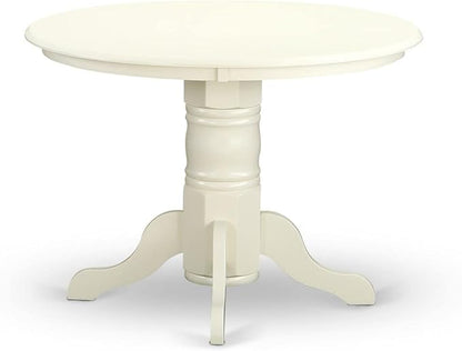 East West Furniture SHNO3-LWH-W 3 Piece Modern Dining Table Set Contains a Round Kitchen Table with Pedestal and 2 Dining Room Chairs, 42x42 Inch, Linen White