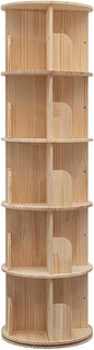 5 Tier Rotating Bookshelf Tower 360 Display Spinning Bookshelf Tower Floor Standing Bookcase Storage Rack Revolving Bookcase Wood Narrow Round Book Shelf Rotating Storage Organizer for Bedroom