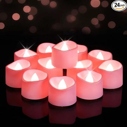 Raycare 24 Pack Pink Battery Operated Tea Lights, 200+Hour Flickering Flameless Candles, Realistic Electric Fake LED TeaLights for Wedding Party Table Mother's Day Christmas Decorations
