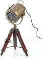 THOR INSTRUMENTS Vintage Industrial Style Brown Brass Finish Teak Wood Tripod Table LAMP Rustic Vintage Home Decor Gifts