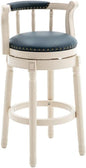 Cow top Leather Wooden Bar Stools, 360 Degree Swivel Bar Height Chair with Backs for Home Kitchen Counter, Morden Chair Barstools (Ivory Wood 1pc-Blue Seat, Bar Height-Seat Height 29.5”)