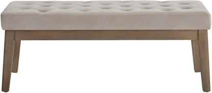 24KF Velvet Upholstered Buttons Tufted Entryway Bench with Solid Wood Leg,Bed Bench Ottoman with Padded Seat,5034-Taupe