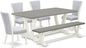 East West Furniture V097VE005-6 6 Piece Kitchen Table Set Contains a Rectangle Dining Table with V-Legs and 4 Grey Linen Fabric Upholstered Chairs with a Bench, 40x72 Inch, Multi-Color