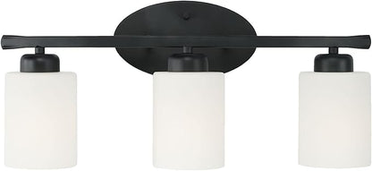 HomePlace by Capital Lighting 115231MB-338 Dixon Modern Soft White Glass Bathroom Vanity Wall Light, 3-Light 300 Total Watts, 9" H x 21" W, Matte Black