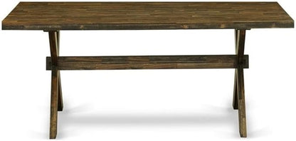 East West Furniture X777MZ748-6 6 Piece Modern Dining Table Set Contains a Rectangle Wooden Table with X-Legs and 4 Coffee Linen Fabric Parson Chairs with a Bench, 40x72 Inch, Multi-Color