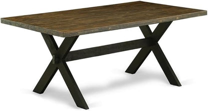 East West Furniture X677MZ606-7 7 Piece Dining Table Set Consist of a Rectangle Dining Room Table with X-Legs and 6 Shitake Linen Fabric Upholstered Parson Chairs, 40x72 Inch, Multi-Color