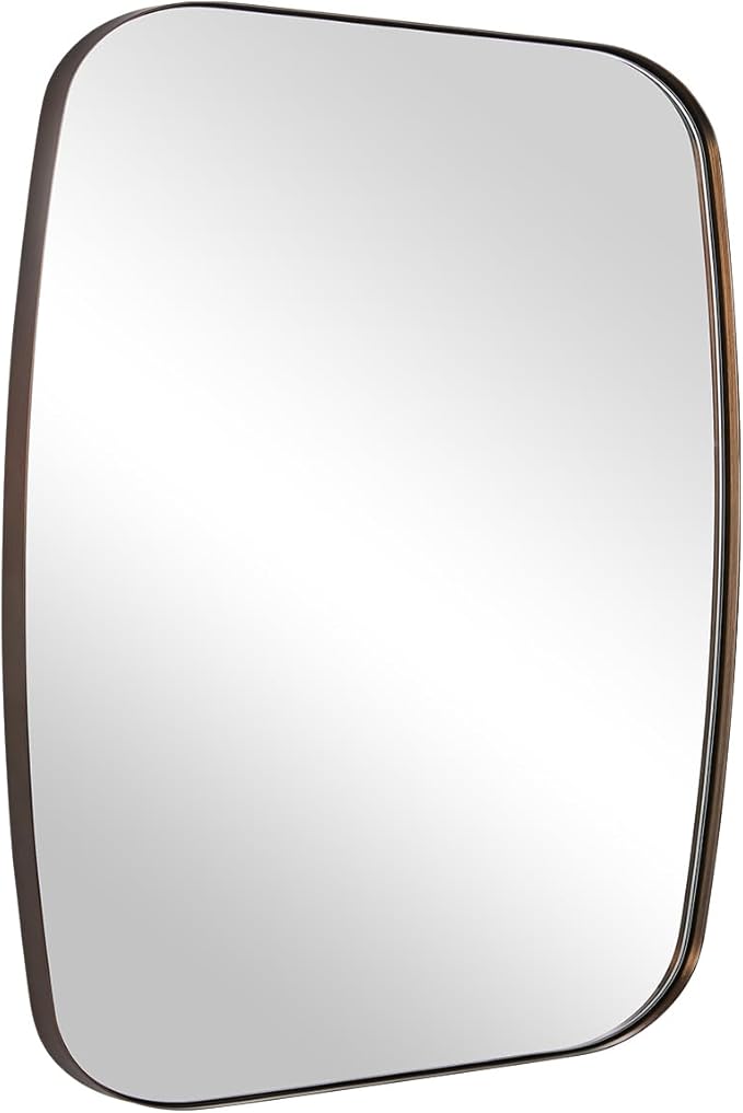 ANDY STAR Bronze Oblong Mirror, 36x40 Inch Brushed Bronze Oval Mirror for Bathroom with Stainless Steel Metal Frame, Wall Mouned for Bathroom, Living Room, Entryway