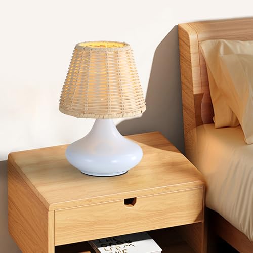 White Woven Bamboo Pendant Light with Iron Base & Three Adjustable Light Colors for Dining Room or Bedroom