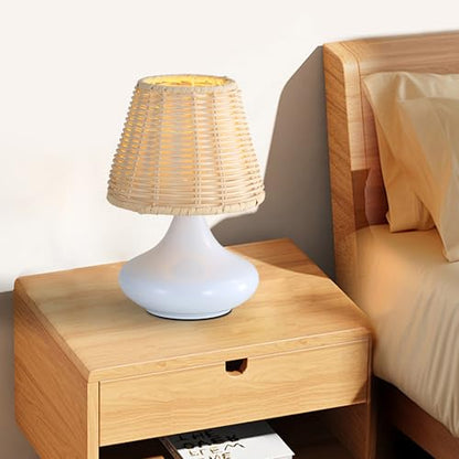 White Woven Bamboo Pendant Light with Iron Base & Three Adjustable Light Colors for Dining Room or Bedroom