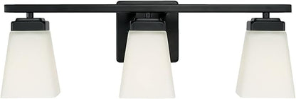 HomePlace Lighting 114431MB-334 Baxley Modern Soft White Glass Bathroom Vanity Wall Light, 3-Light 300 Total Watts, 7" H x 22" W, Matte Black
