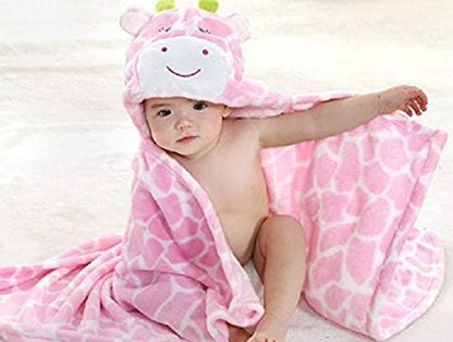 Vauwmsr Baby Hooded Blanket Ultra Soft Warm Newborn Infant Swaddle Wrap Bath Shower Towel, 25.6" x 39.4", Pink
