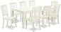 East West Furniture LGDA9-LWH-W 9 Piece Dining Room Table Set Includes a Rectangle Kitchen Table with Butterfly Leaf and 8 Dining Chairs, 42x84 Inch, Linen White