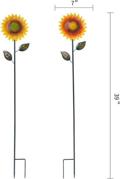 Metal Sunflower Garden Stakes Decor,2 Pack 39" Flower Garden Stake for Outdoor Home Garden Backyard Lawn Pathway Patio Sunflower Sticks Decor