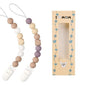 Pacifier Clips for Baby Boys Girls Silicone Beads Pack of 2 Soft Flexible Binky Clips (Beige+Purple)