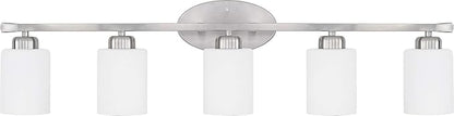 HomePlace Lighting 115251BN-338 Dixon Modern Soft White Glass Bathroom Vanity Wall Light, 5-Light 500 Total Watts, 9" H x 37" W, Brushed Nickel