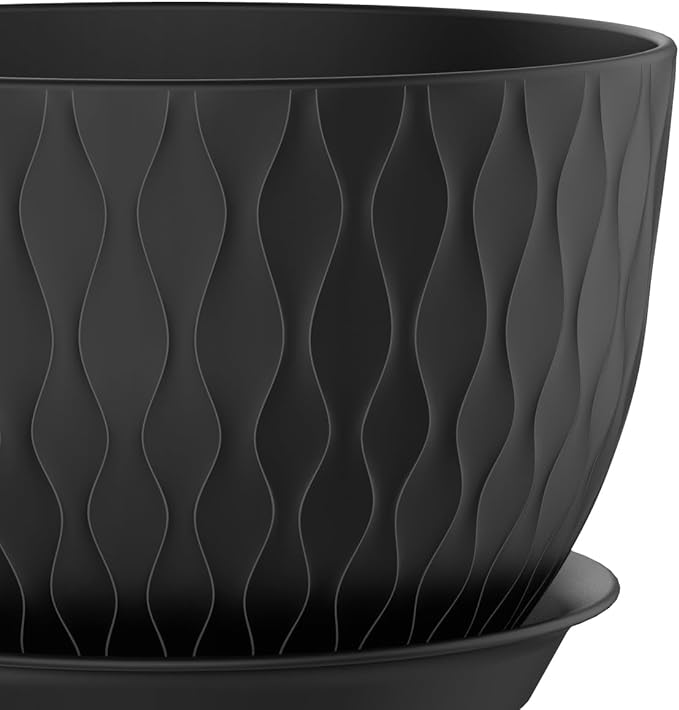 12/10/9 Inch Plant Pots, 3 Pack Large Flower Pots for Indoor and Outdoor Plants with Water Ripples, Large Plastic Flower Pots with Drainage Holes and Tray for Garden Indoor Plants