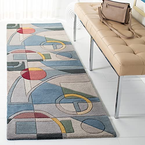 SAFAVIEH Rodeo Drive Collection Runner Rug - 2'3" x 20', Blue & Multi, Handmade Mid-Century Modern Abstract Wool, Ideal for High Traffic Areas in Living Room, Bedroom (RD845B) - color: Blue/Multi, size: 2'3" x 20' (Runner)