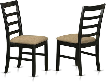East West Furniture DLPF3-BLK-C 3 Piece Dining Set Contains a Round Dining Room Table with Dropleaf and 2 Linen Fabric Upholstered Kitchen Chairs, 42x42 Inch, Black