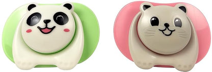 Cartoon Animal Baby Toddler & Children Natural Shaped Orthodontic Pacifier/Binky (Cat and Panda Variety Pack)