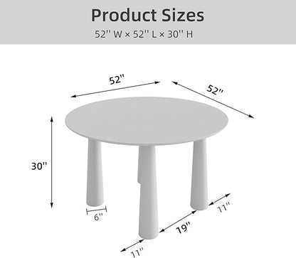 Casaphoria 52" Round Dining Table, Kitchen Table for 6 with Arc-Shaped Edge Top and Cylindrical Legs, Easy Assembly for Living Room, Dining Room, Black