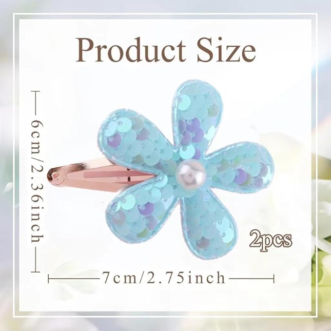 2Pcs Sequins Flower Hair Clips for Girls Cute Snap Hair Clips with Pearl Hair Barrettes Spring summer Hair Accessories Birthday Party Supplies (Colorful flowers)