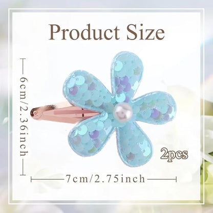 2Pcs Sequins Flower Hair Clips for Girls Cute Snap Hair Clips with Pearl Hair Barrettes Spring summer Hair Accessories Birthday Party Supplies (Colorful flowers)