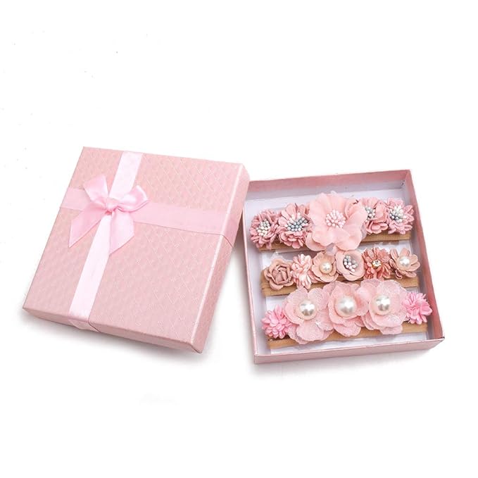 Baby Girl Nylon Headbands Flower Hair Bows Accessories-Elastic Hair Band Crown Handmade FLoral Wraps Birthday Gifts for Girls Newborn Infant Toddler 3Pcs